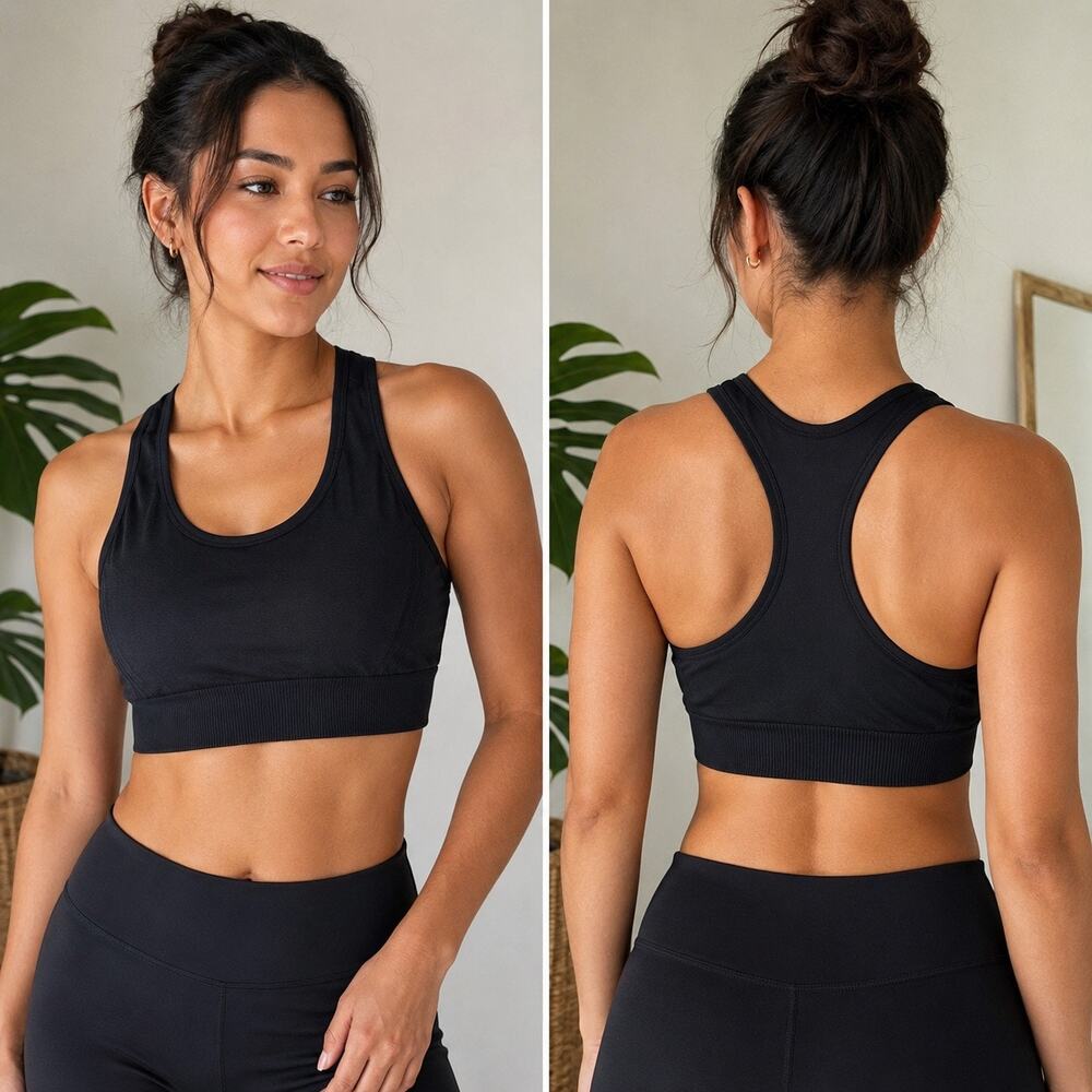 AVIA Black Racerback Sports Bra XL Medium Support Workout Yoga Activewear